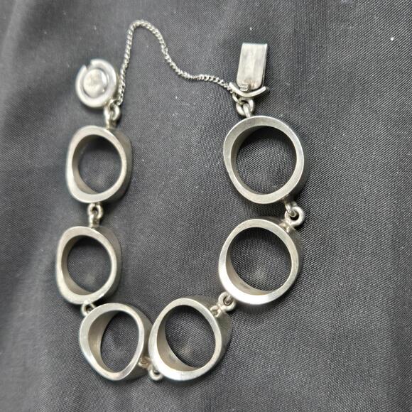 Niels Erik From 925 Silver Bracelet Pendant Set Modernist Circular Denmark 1970s - Picture 7 of 8